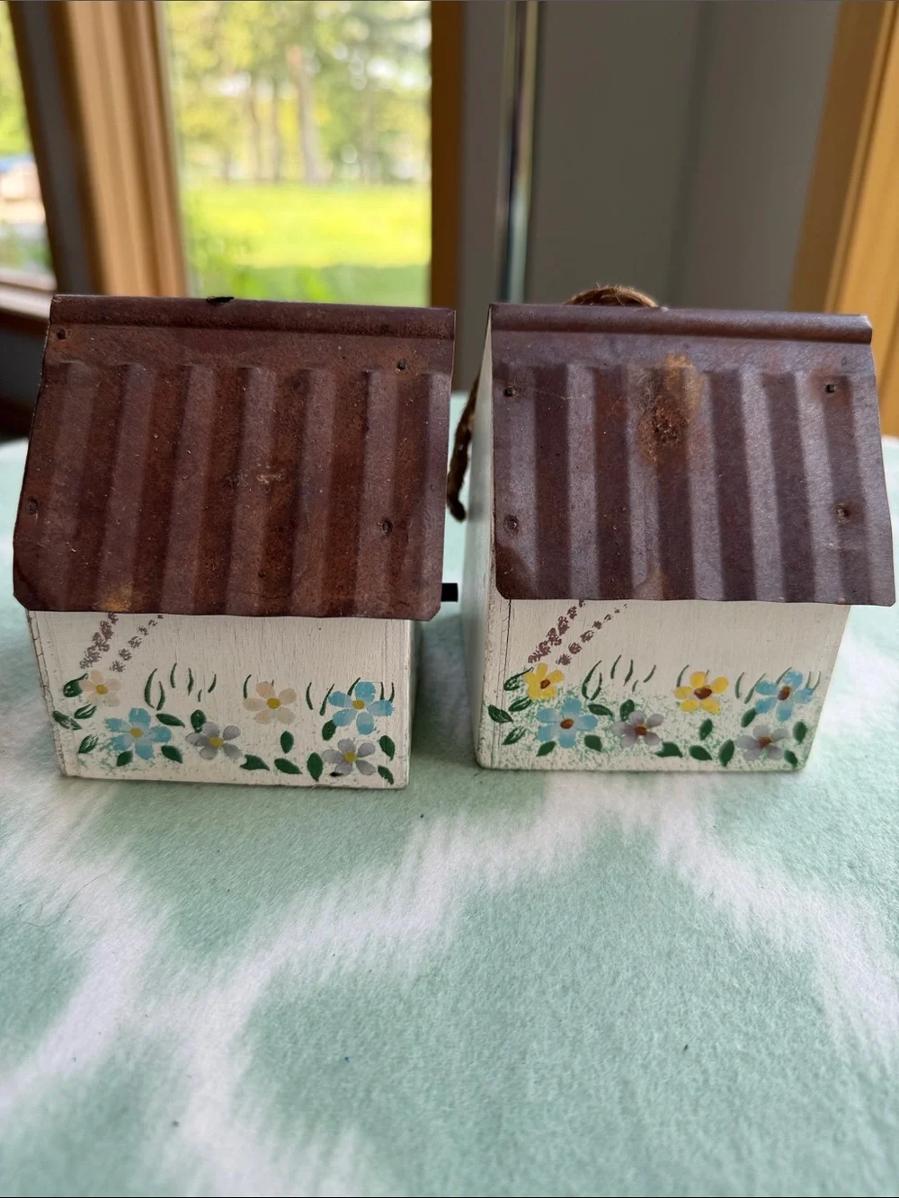 2 Hand-Painted Decorative miniature Birdhouses with Floral Butterflies